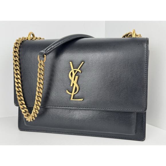 Saint Laurent Sunset Medium Monogram Bag in Black Calfskin B-9 - Picture 1 of 16